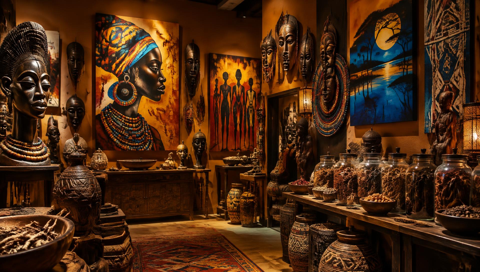 African art, masks and medicinal herbs