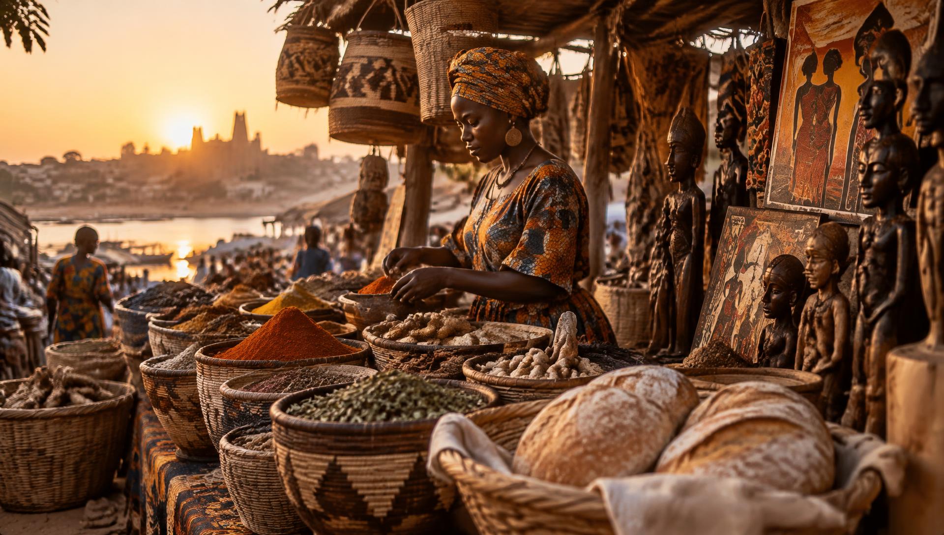 African market stall at golden hour